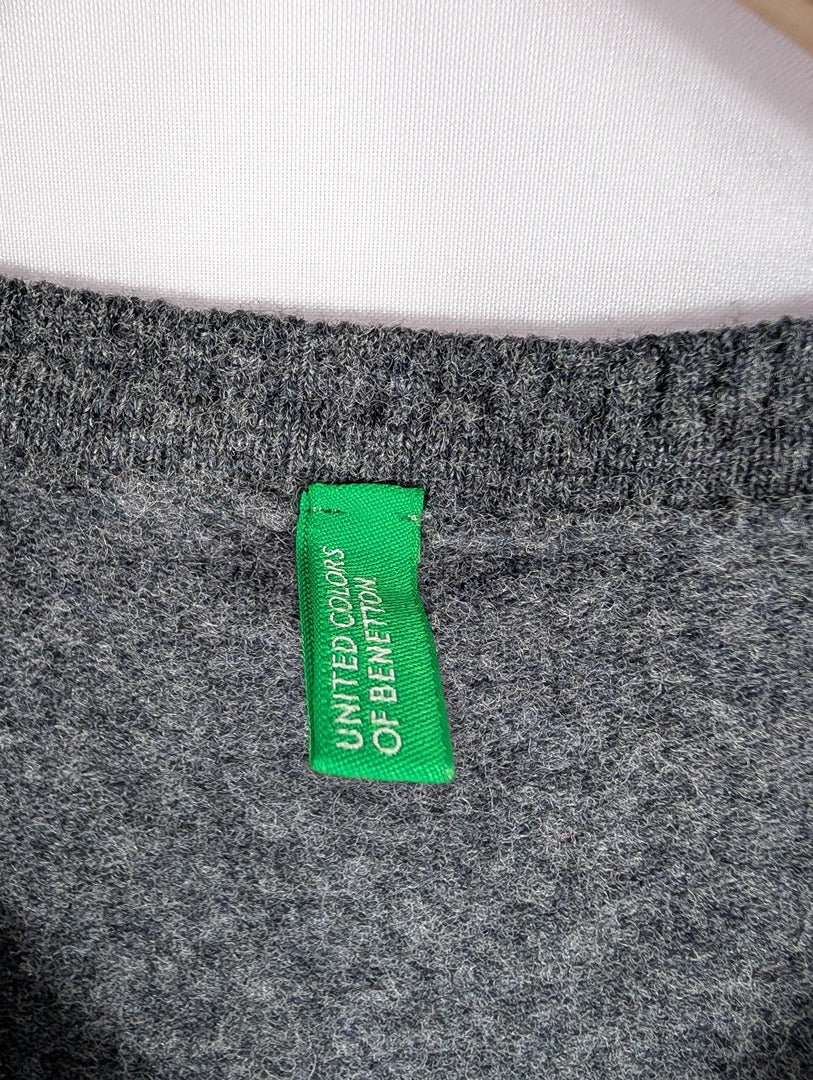 Pull col V laine gris et bleu United Colors of Benetton