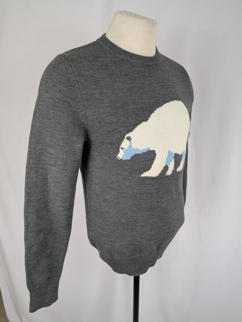 Pull gris Sandro Paris motif ours taille M