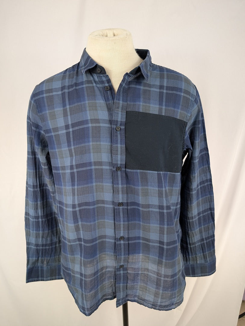 Chemise homme Armani Exchange à carreaux bleus Xl
