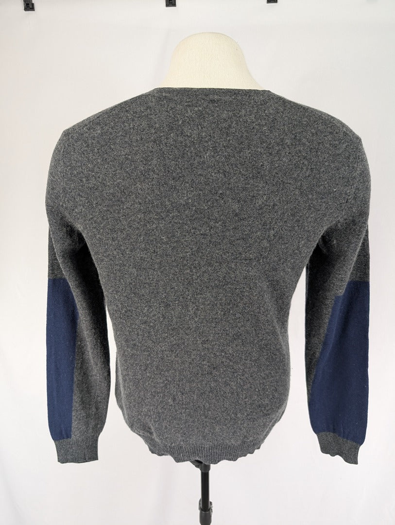 Pull col V laine gris et bleu United Colors of Benetton