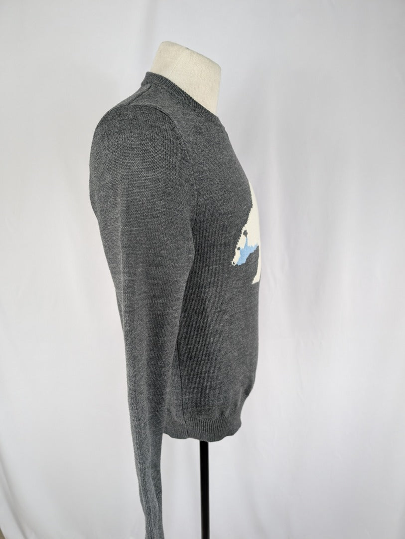 Pull gris Sandro Paris motif ours taille M