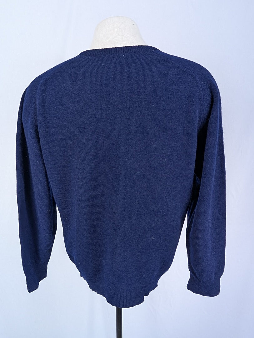 Pull col V homme laine d'agneau bleu marine Jacques Fath