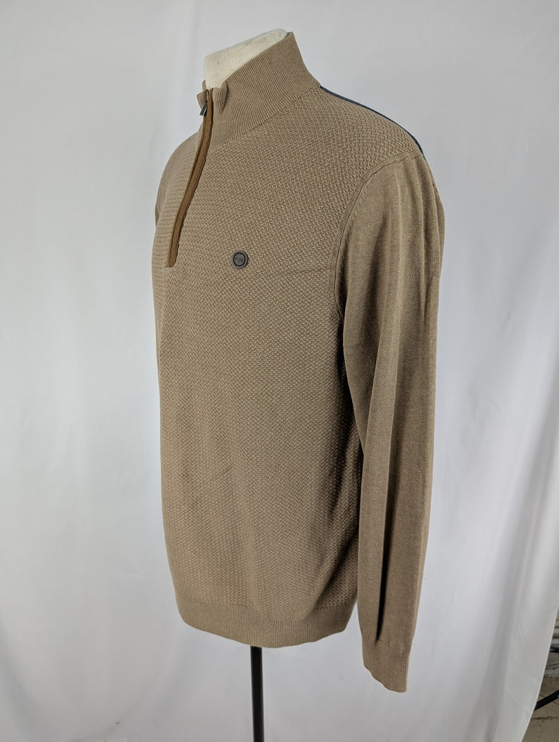 Pull homme Mln beige col zippé Xxl coton 100%