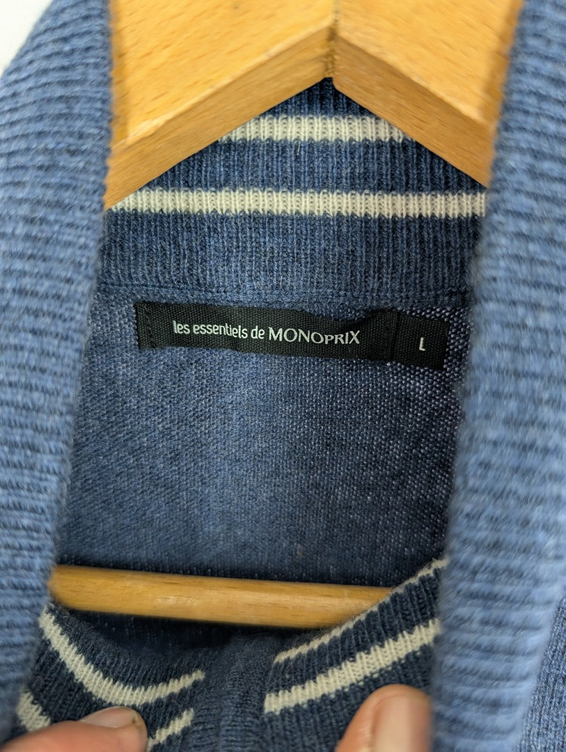 Pull homme bleu Monoprix col zippé taille L