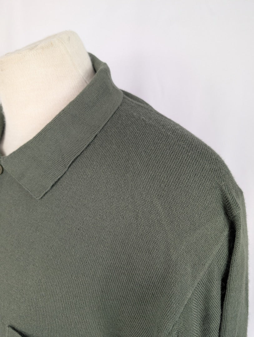 Pull homme Montagut vert kaki col polo Xl