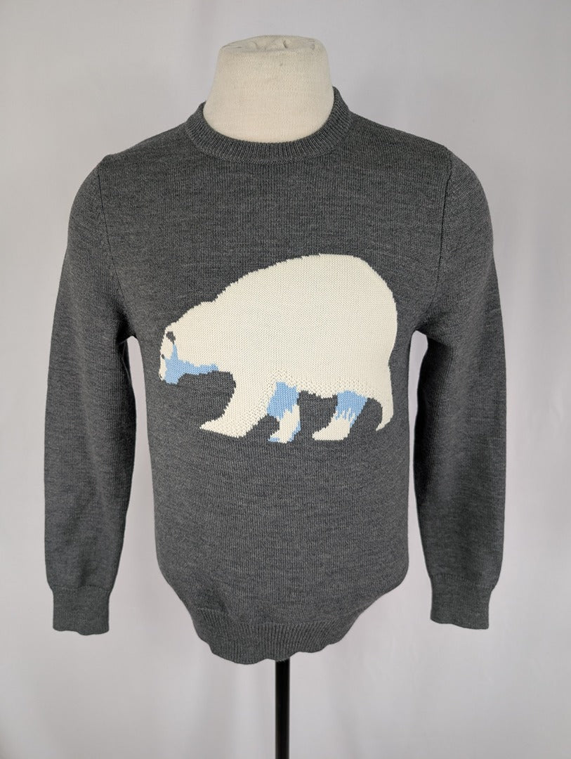 Pull gris Sandro Paris motif ours taille M