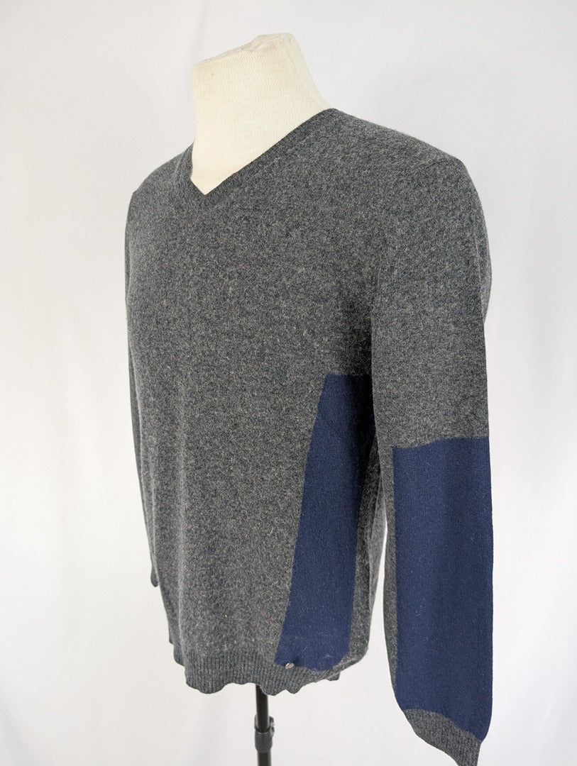 Pull col V laine gris et bleu United Colors of Benetton