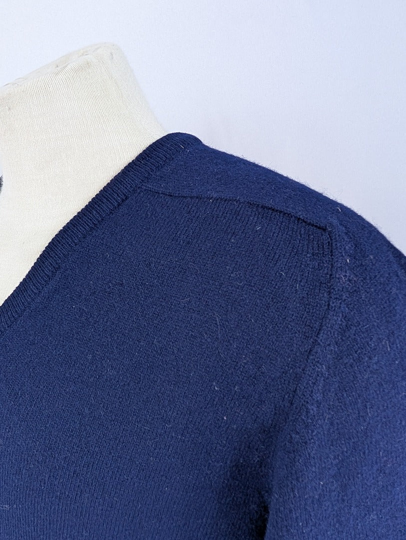 Pull col V homme laine d'agneau bleu marine Jacques Fath