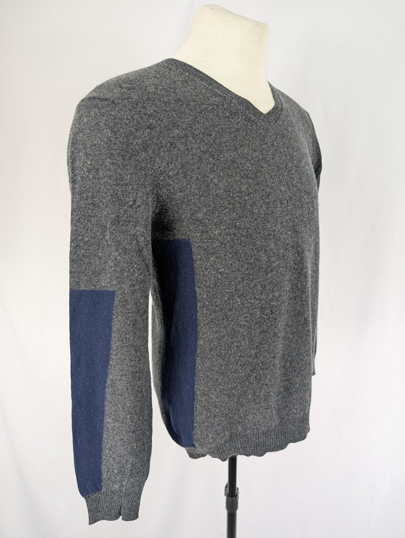 Pull col V laine gris et bleu United Colors of Benetton