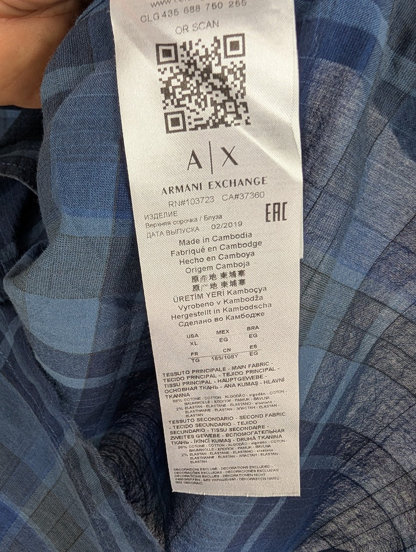 Chemise homme Armani Exchange à carreaux bleus Xl