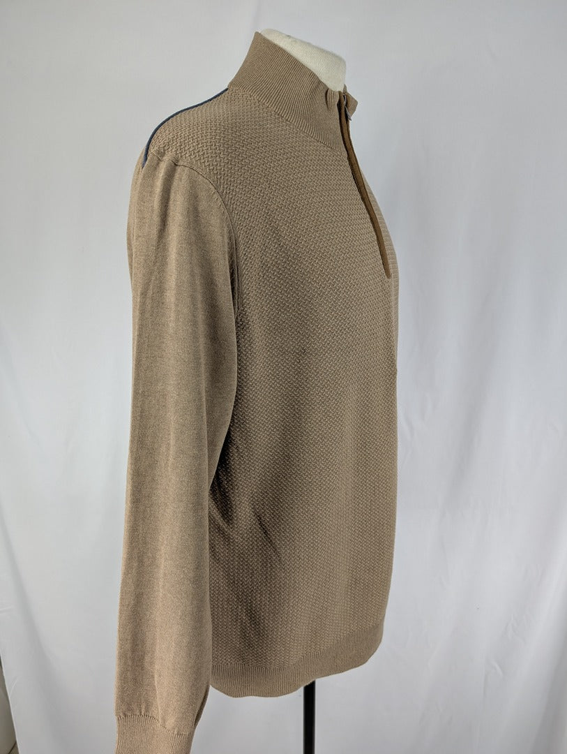 Pull homme Mln beige col zippé Xxl coton 100%
