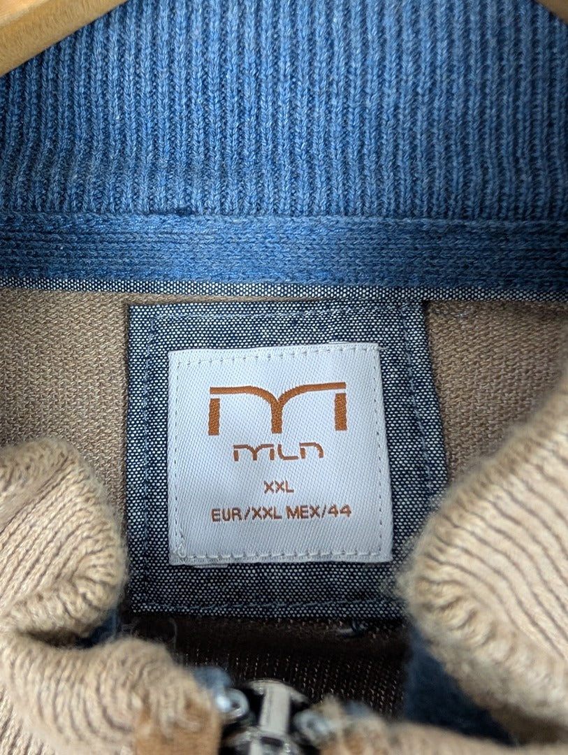 Pull homme Mln beige col zippé Xxl coton 100%
