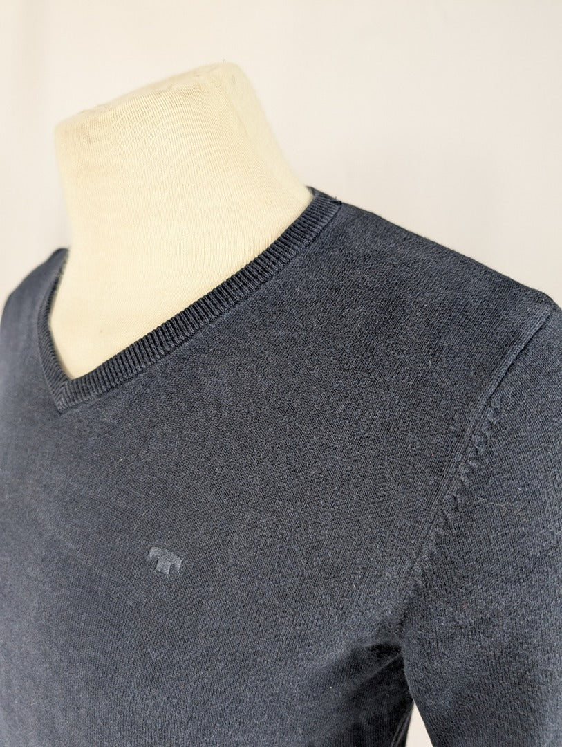 Pull homme Tom Tailor col V bleu marine coton