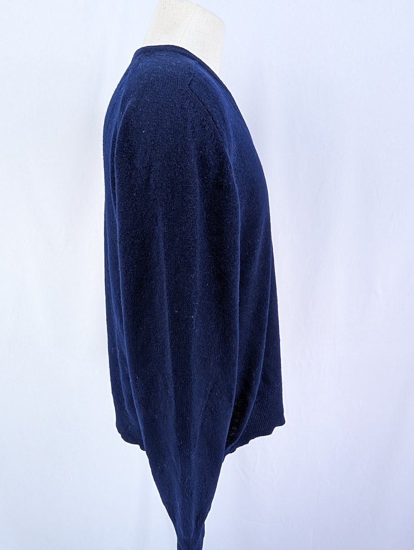 Pull col V homme laine d'agneau bleu marine Jacques Fath