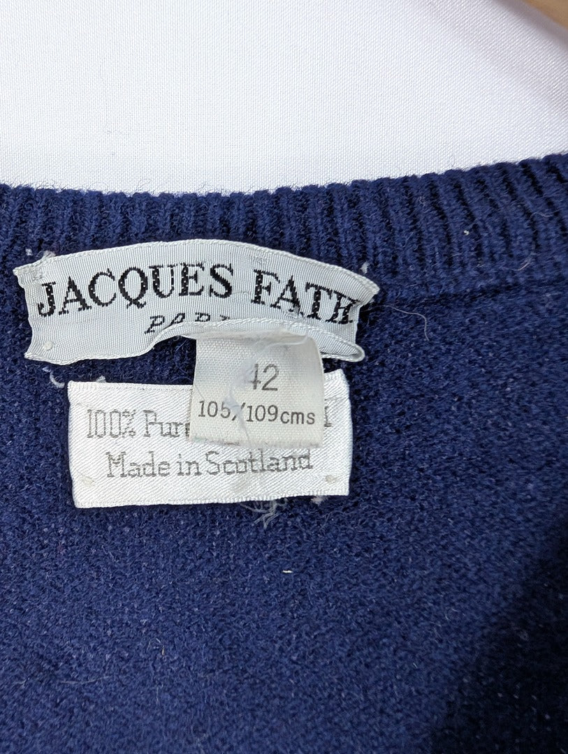 Pull col V homme laine d'agneau bleu marine Jacques Fath