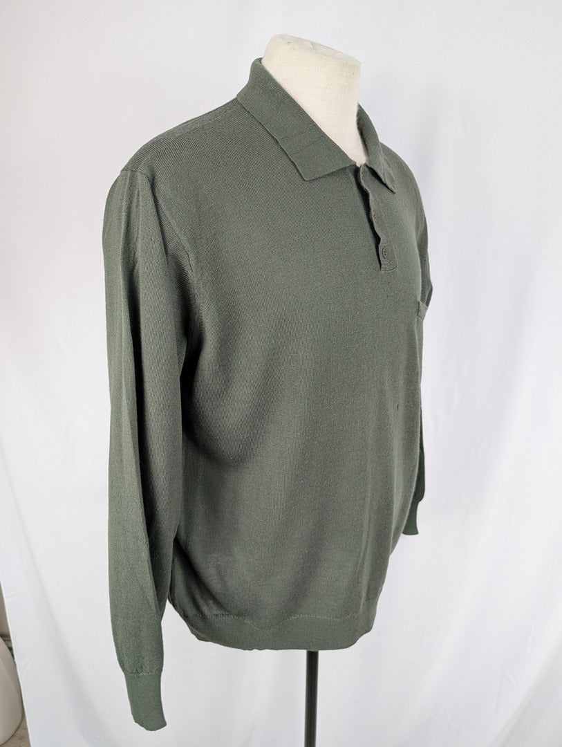 Pull homme Montagut vert kaki col polo Xl