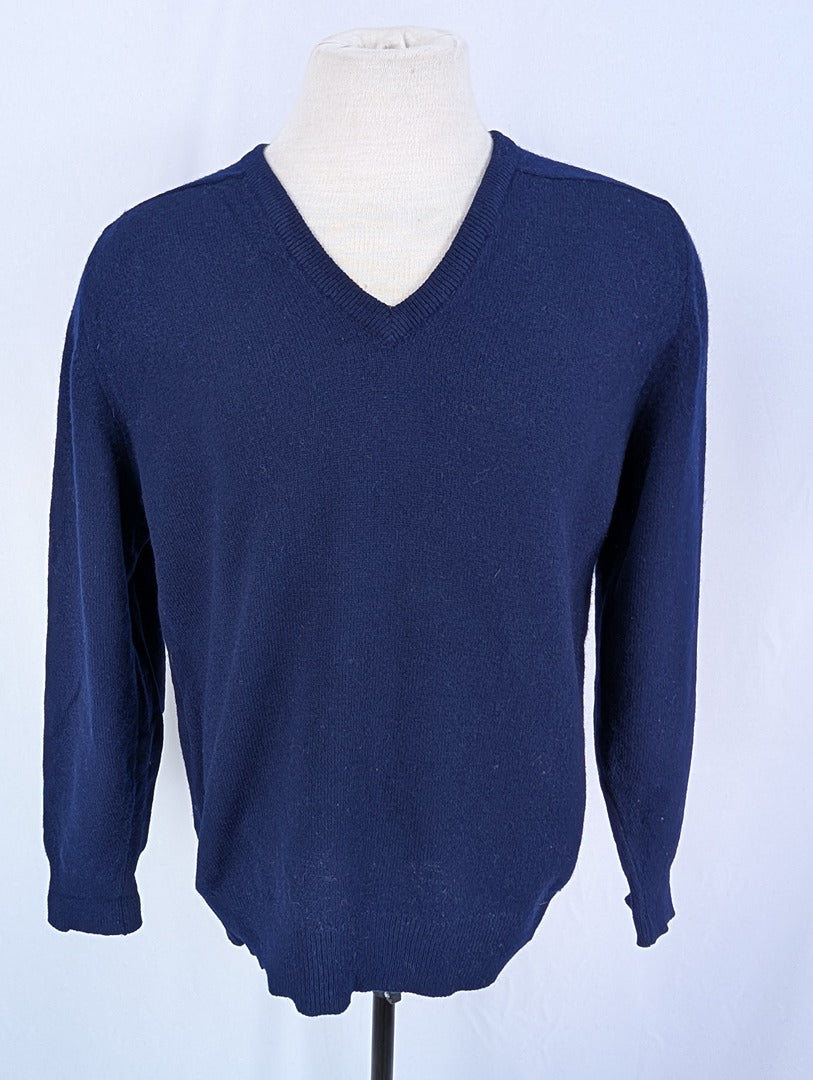 Pull col V homme laine d'agneau bleu marine Jacques Fath