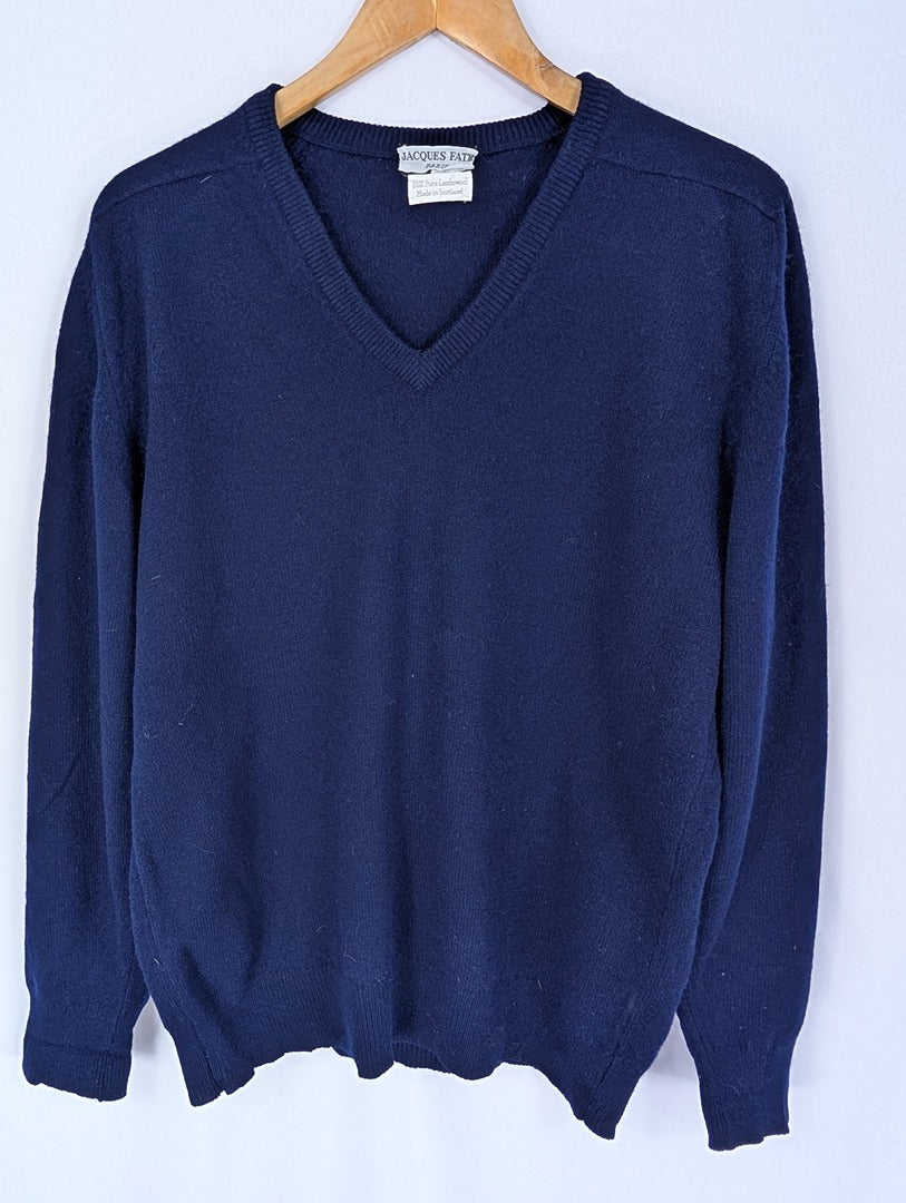 Pull col V homme laine d'agneau bleu marine Jacques Fath