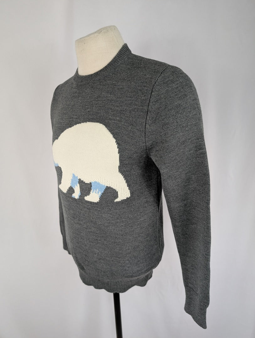 Pull gris Sandro Paris motif ours taille M