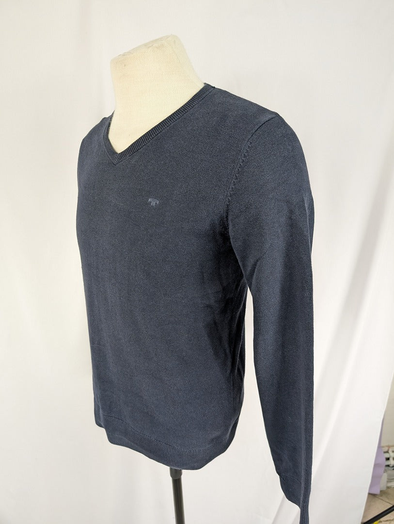 Pull homme Tom Tailor col V bleu marine coton