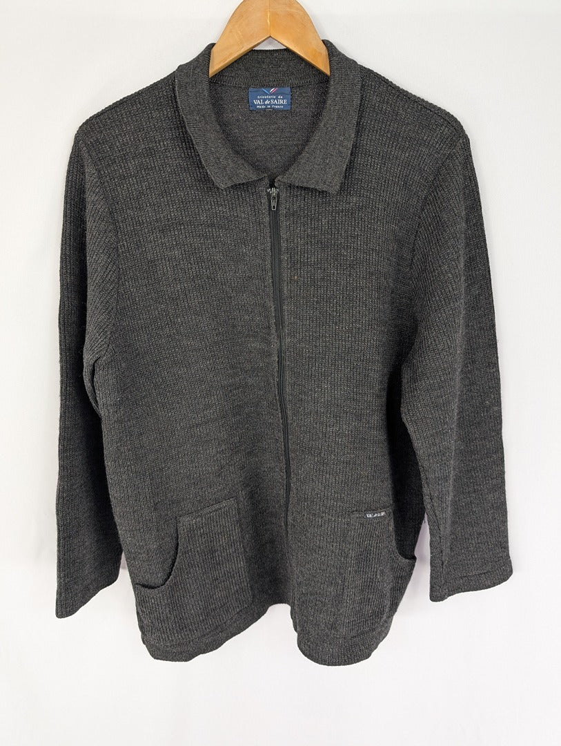 Gilet zippé en laine Val de Saire gris foncé