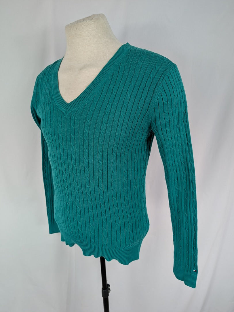 Pull vert côtelé Tommy Hilfiger coton L