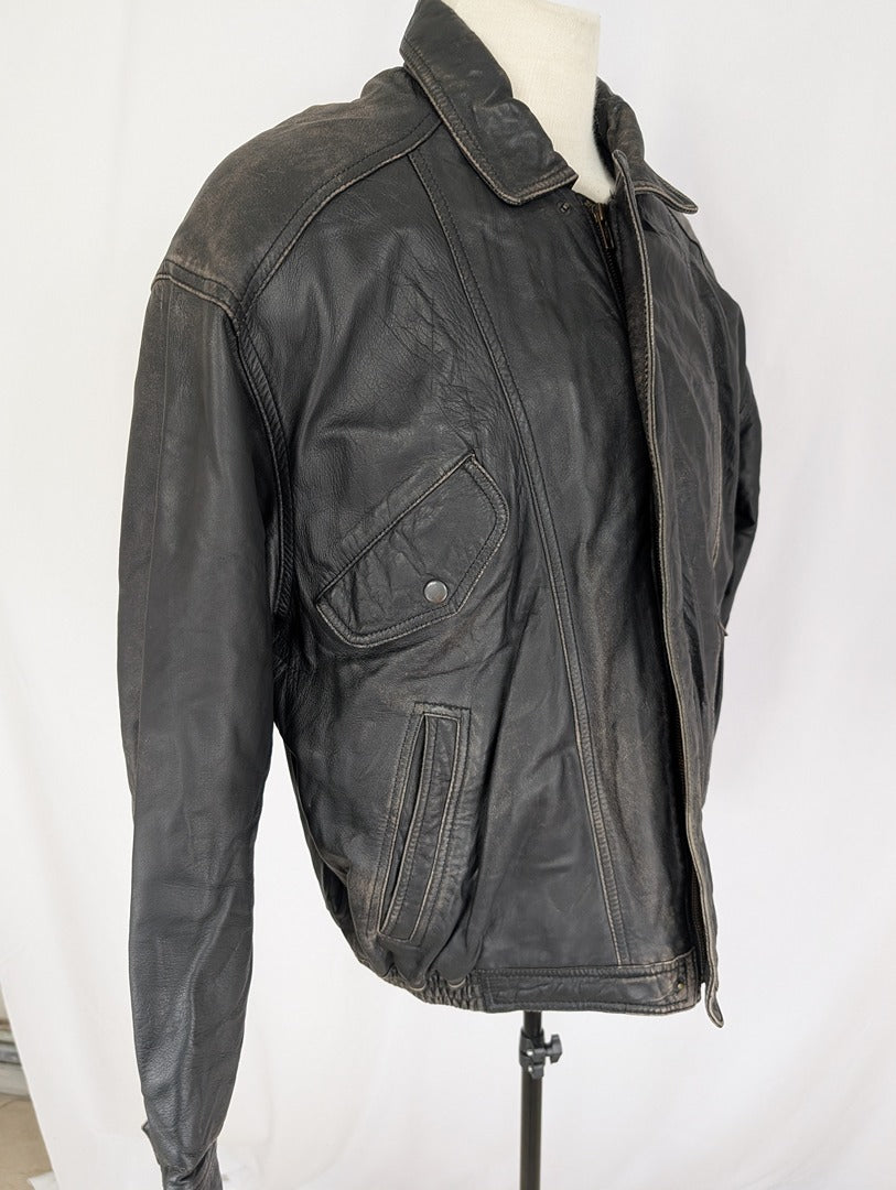 Veste en cuir d'agneau noir