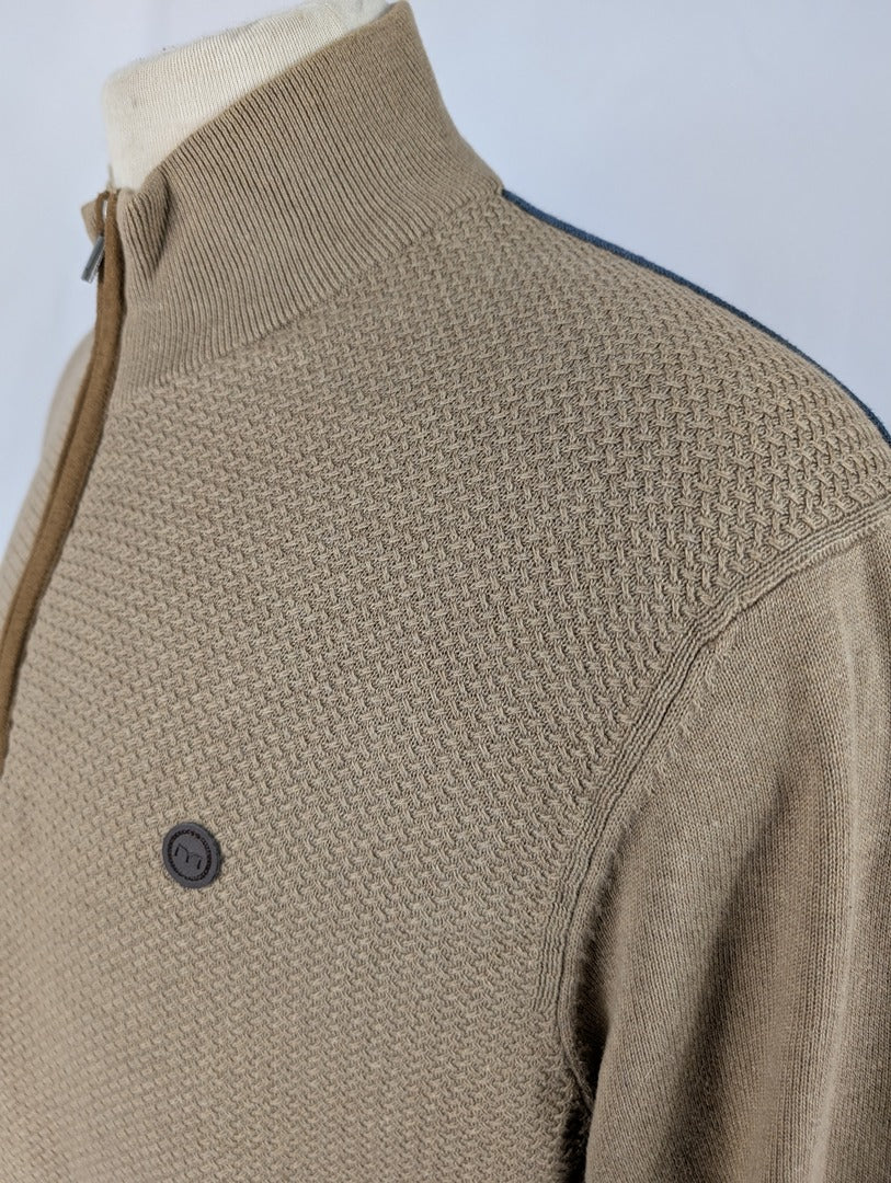 Pull homme Mln beige col zippé Xxl coton 100%