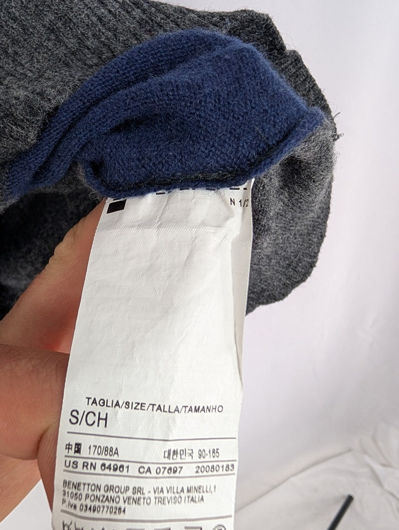 Pull col V laine gris et bleu United Colors of Benetton