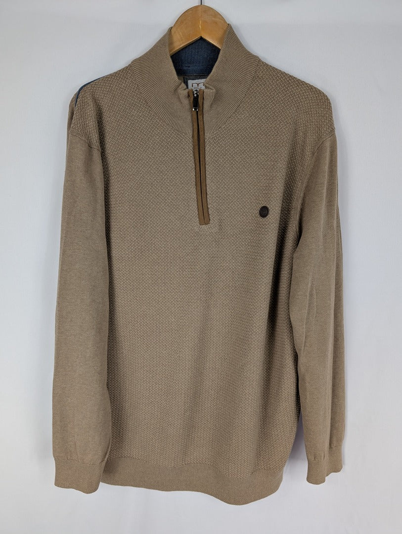 Pull homme Mln beige col zippé Xxl coton 100%