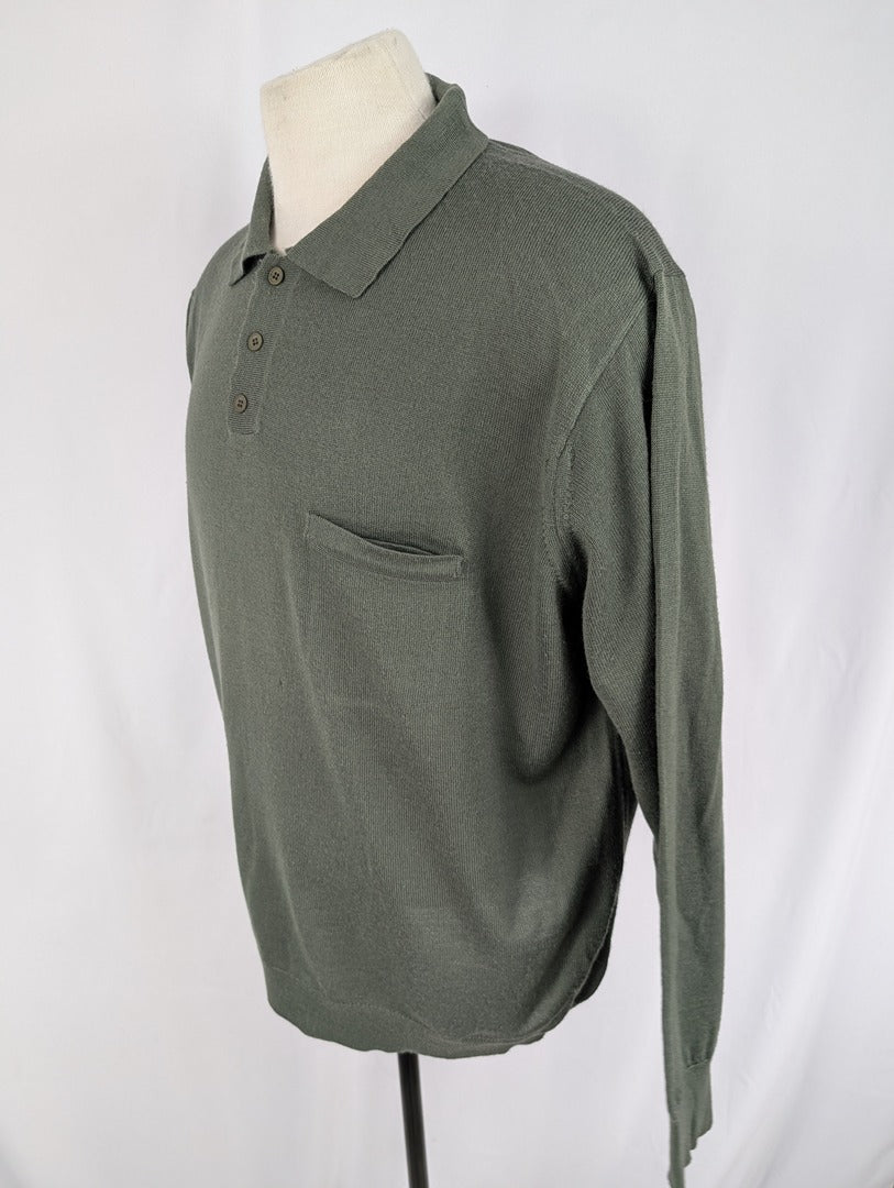 Pull homme Montagut vert kaki col polo Xl