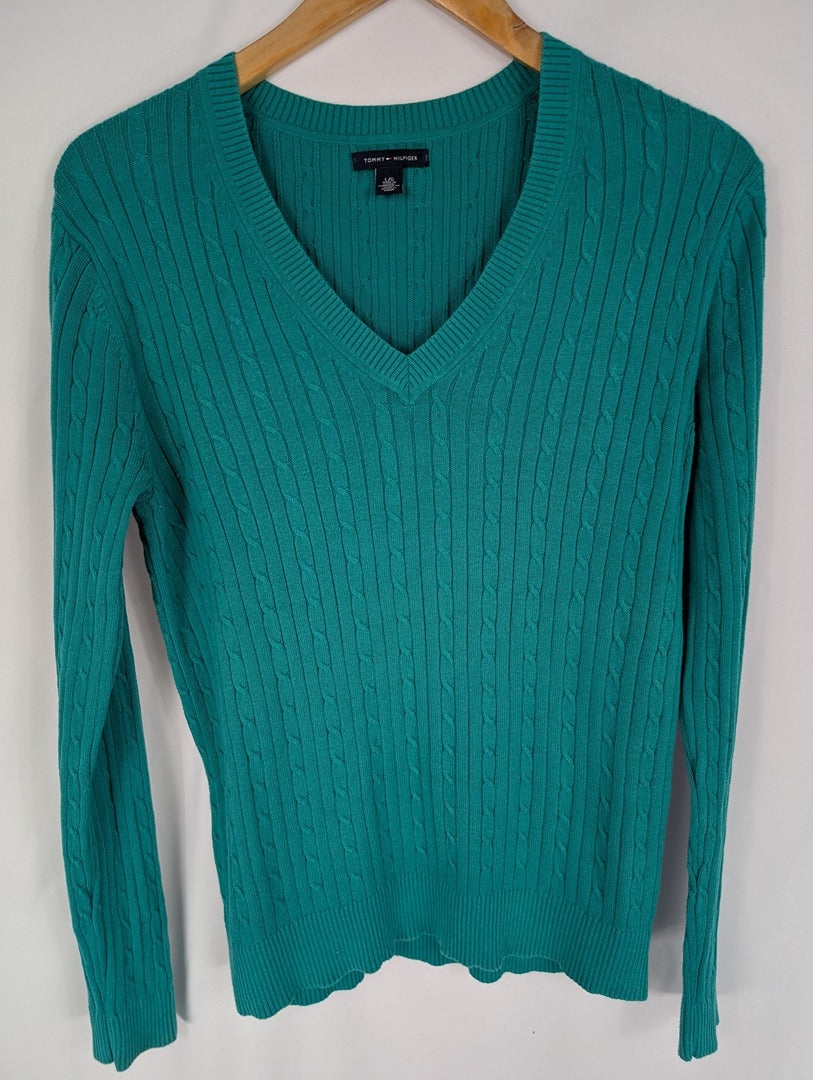 Pull vert côtelé Tommy Hilfiger coton L