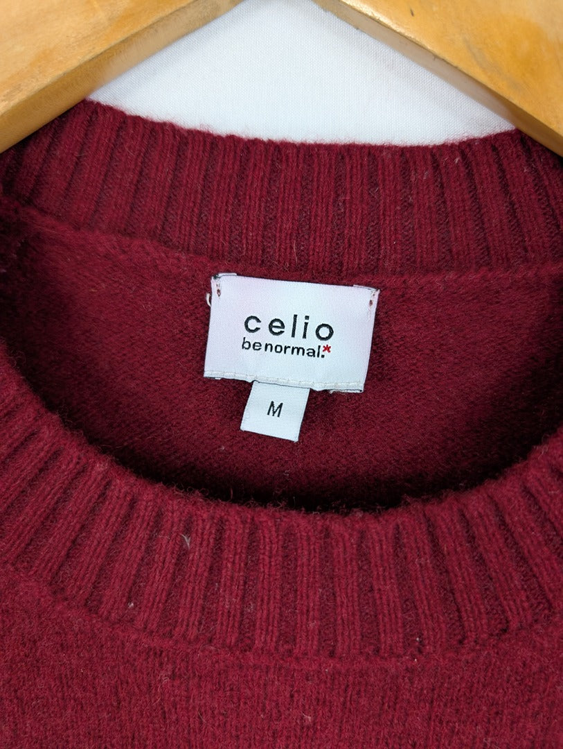 Pull homme Celio en laine bordeaux taille M