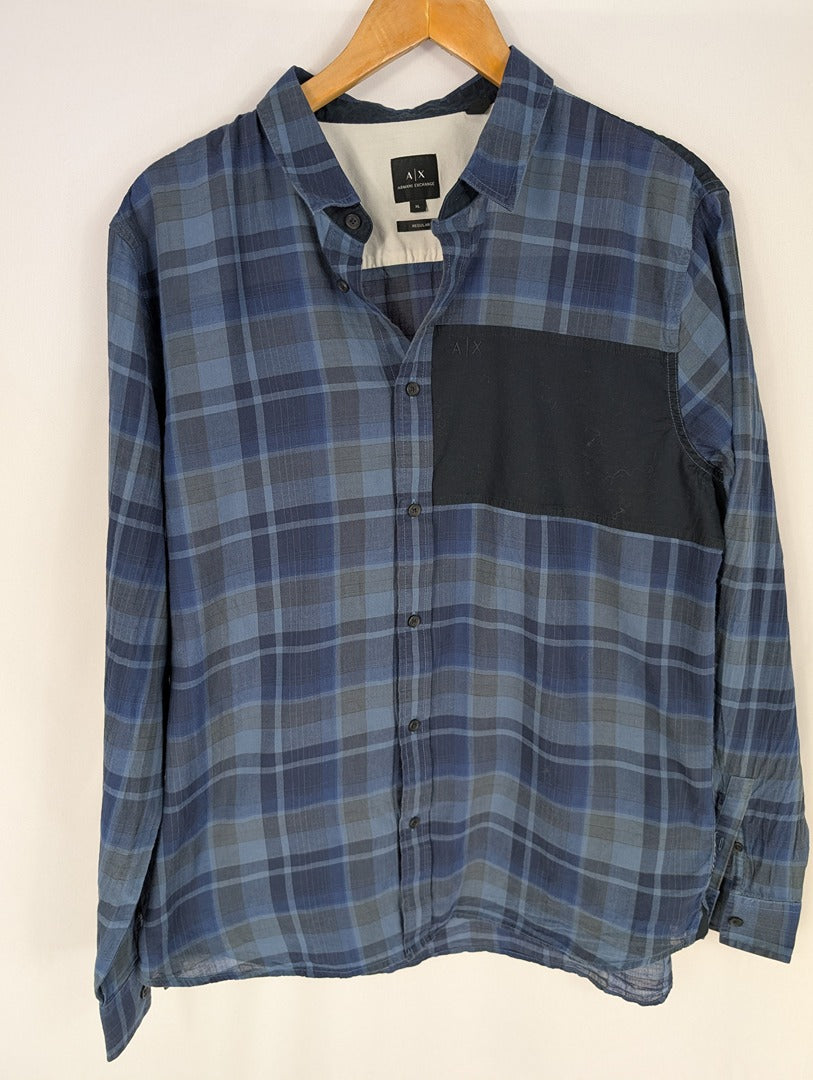 Chemise homme Armani Exchange à carreaux bleus Xl