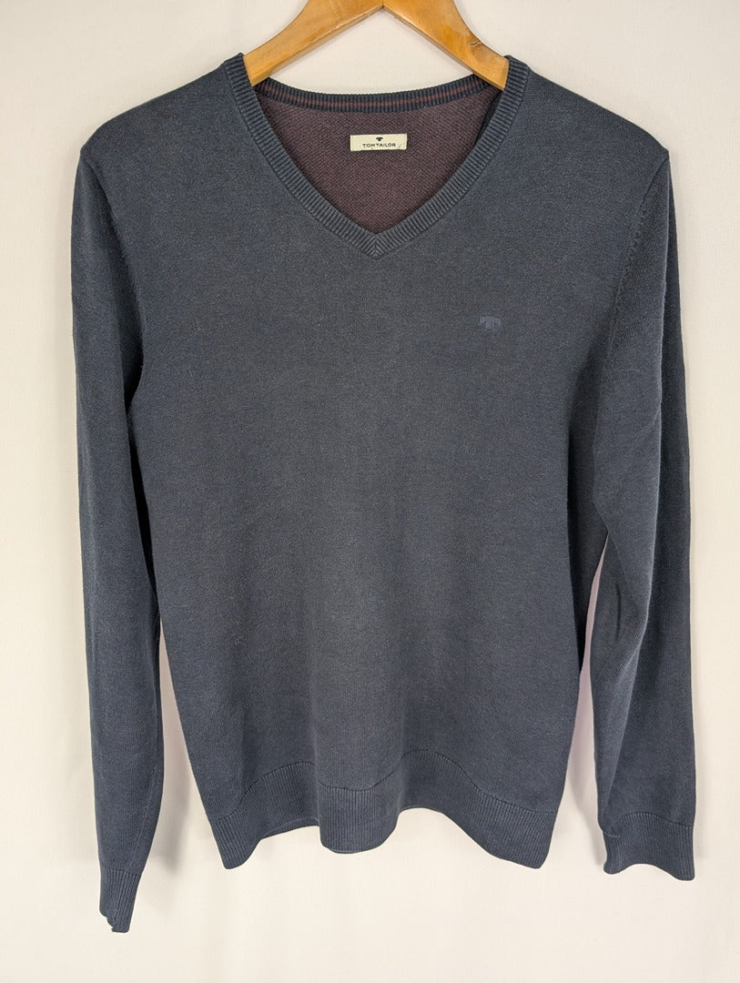 Pull homme Tom Tailor col V bleu marine coton