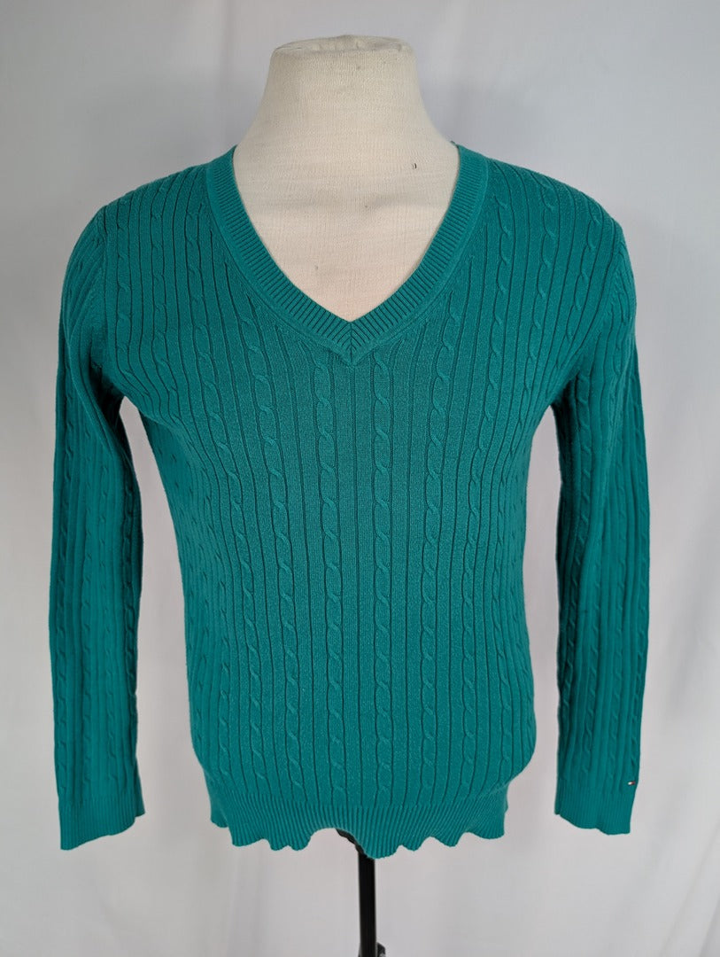Pull vert côtelé Tommy Hilfiger coton L