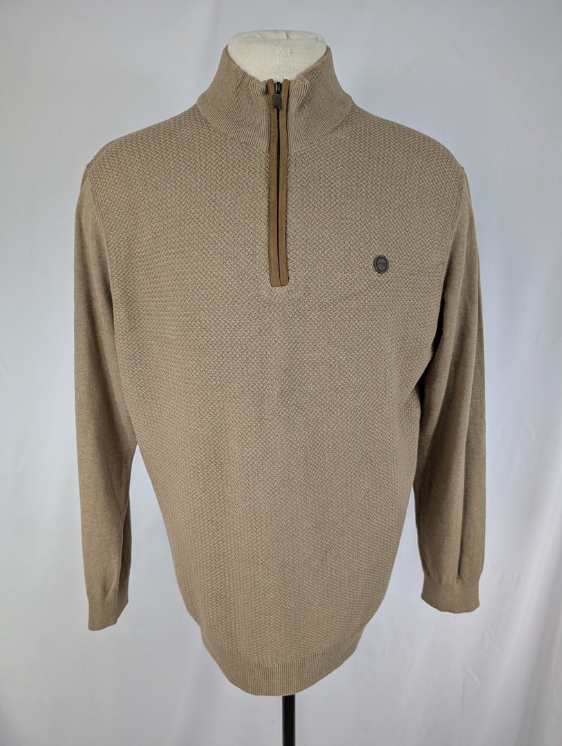 Pull homme Mln beige col zippé Xxl coton 100%