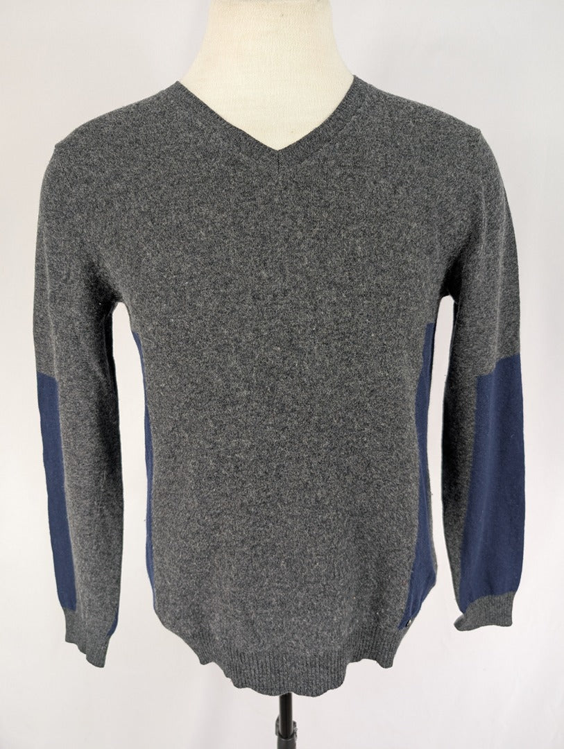 Pull col V laine gris et bleu United Colors of Benetton