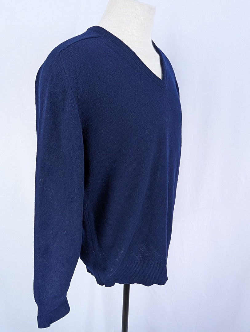 Pull col V homme laine d'agneau bleu marine Jacques Fath