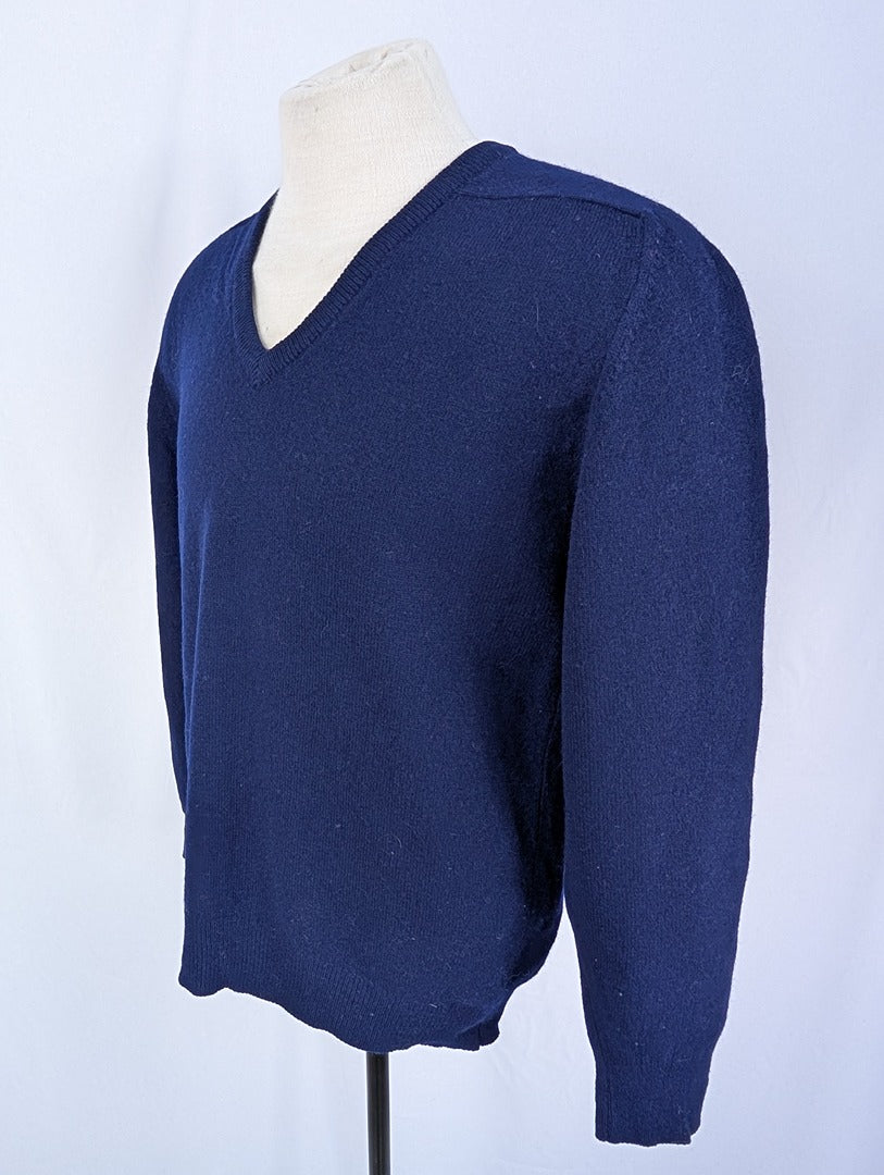Pull col V homme laine d'agneau bleu marine Jacques Fath