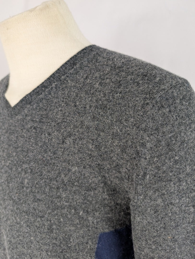 Pull col V laine gris et bleu United Colors of Benetton