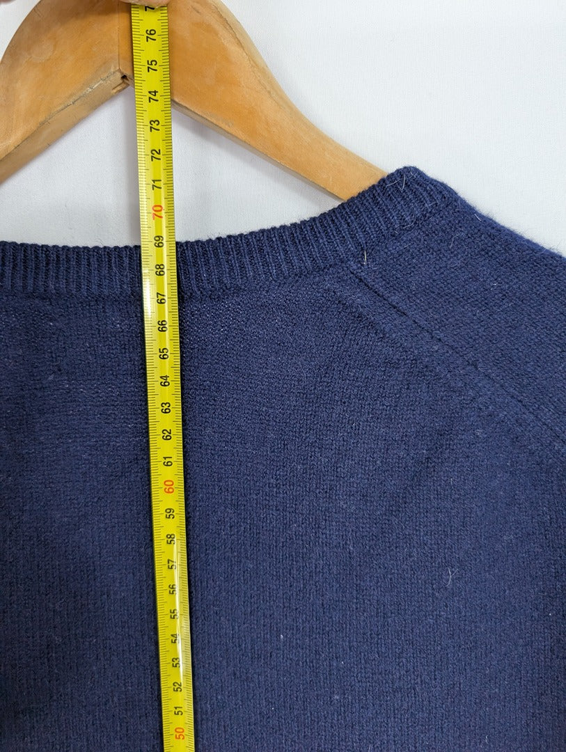 Pull col V homme laine d'agneau bleu marine Jacques Fath