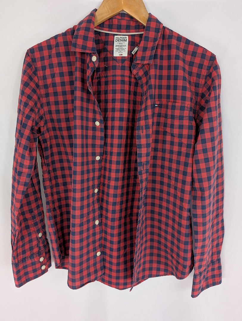 Chemise homme Hilfiger Denim à carreaux rouge et bleu