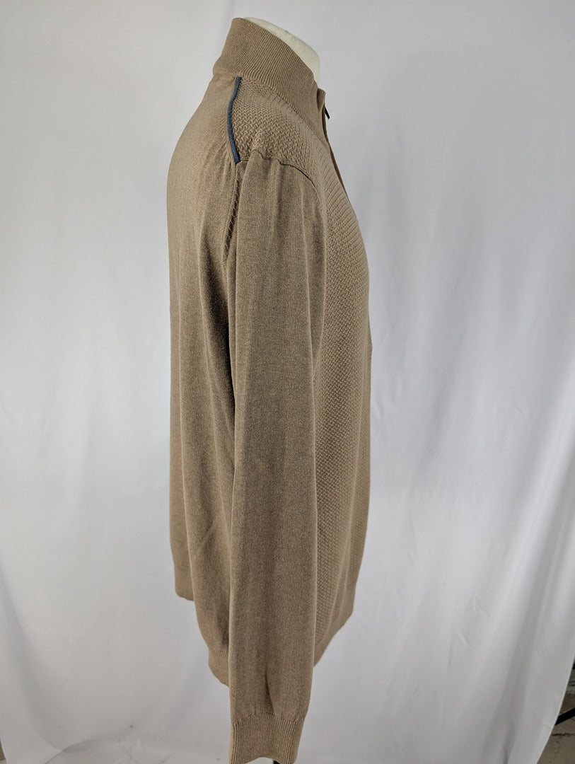 Pull homme Mln beige col zippé Xxl coton 100%