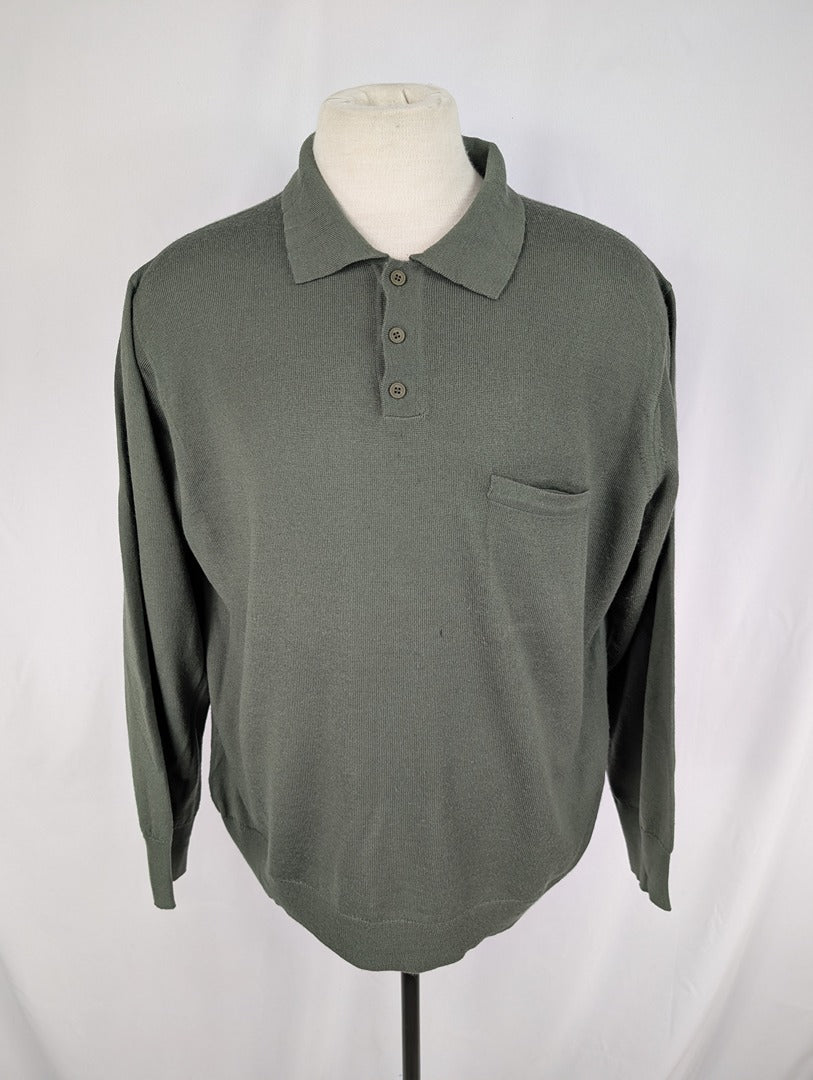 Pull homme Montagut vert kaki col polo Xl