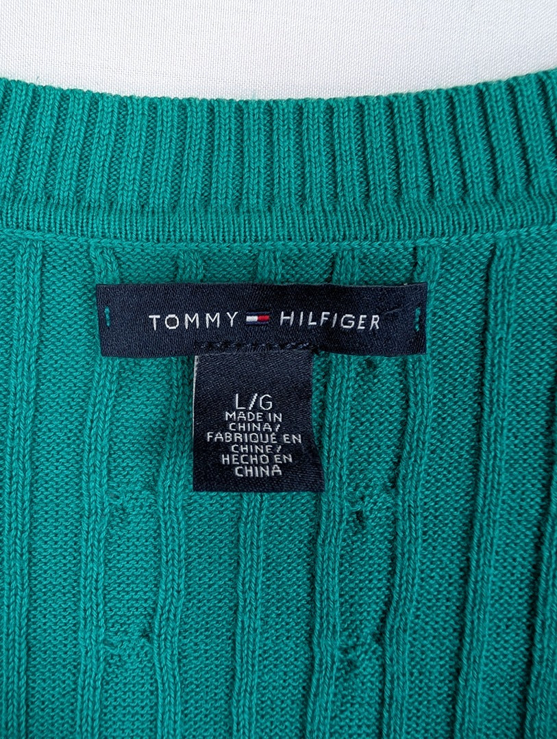 Pull vert côtelé Tommy Hilfiger coton L
