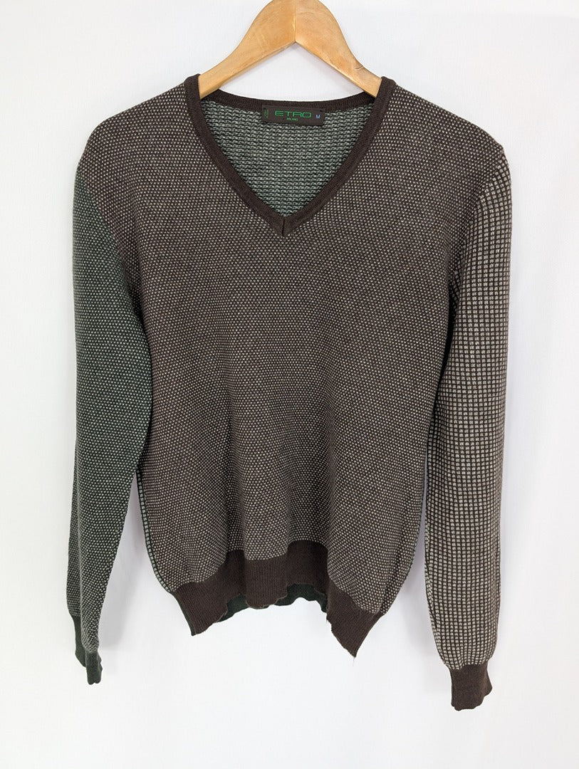 Pull V en cachemire Etro Milano marron et gris M